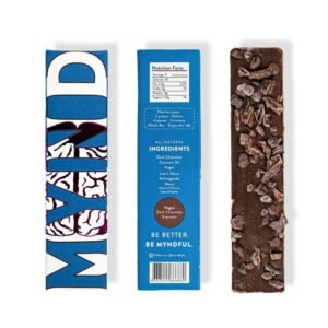 Three Mynd Mushroom Bars side-by-side, two still wrapped while one unwrapped